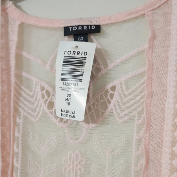 TORRID Nwt 3/4 Sleeve Lace Back Open Front Knit Cardigan, Peach Pink, 00 , M/L - Picture 5 of 16